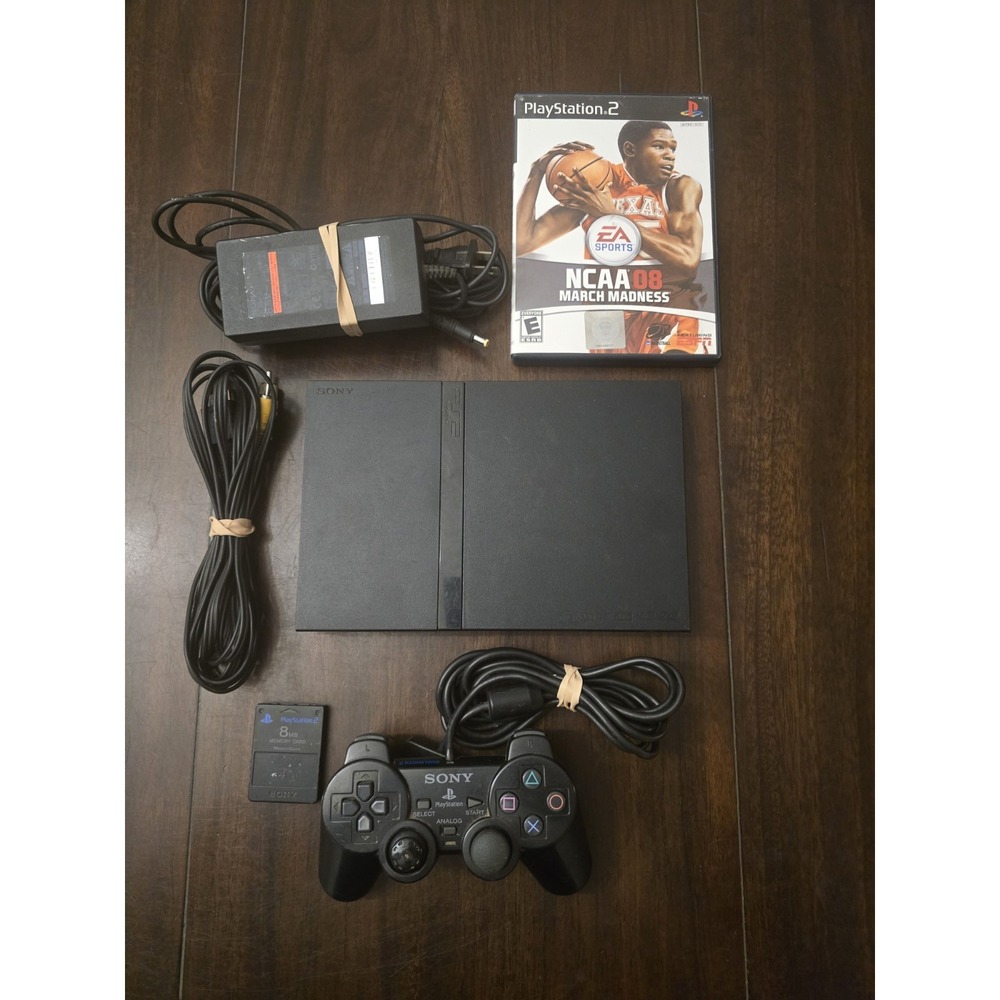 Sony PS2 Slim SCPH-77001 Console Bundle Tested Works Memory Card NCAA 08